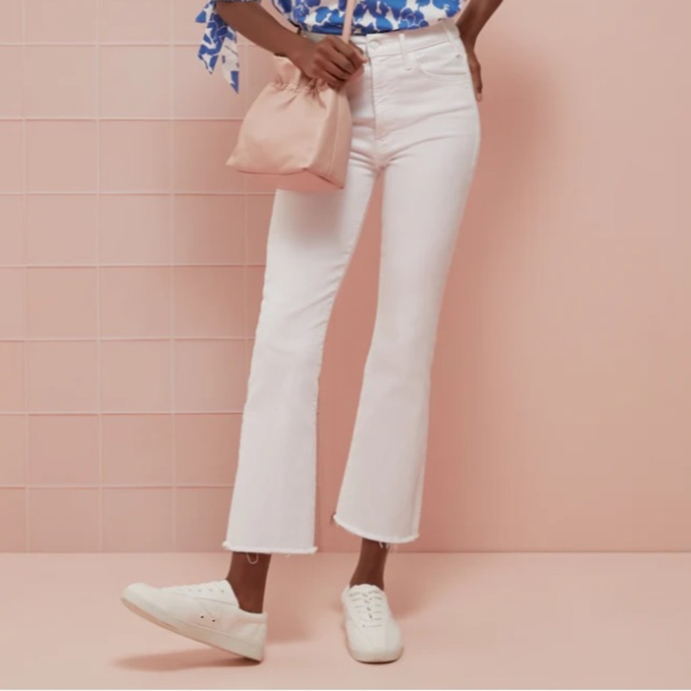 MOTHER DENIM White Cropped Fray Hem Jeans